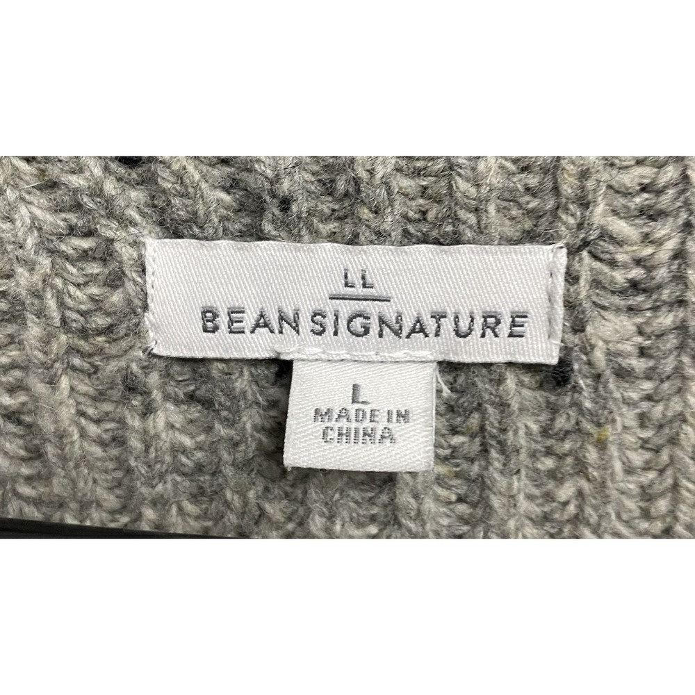 LL Bean Signature Women 100% Wool Cardigan Zip Up Sweater Belted Gray L-EUC - Picture 3 of 8